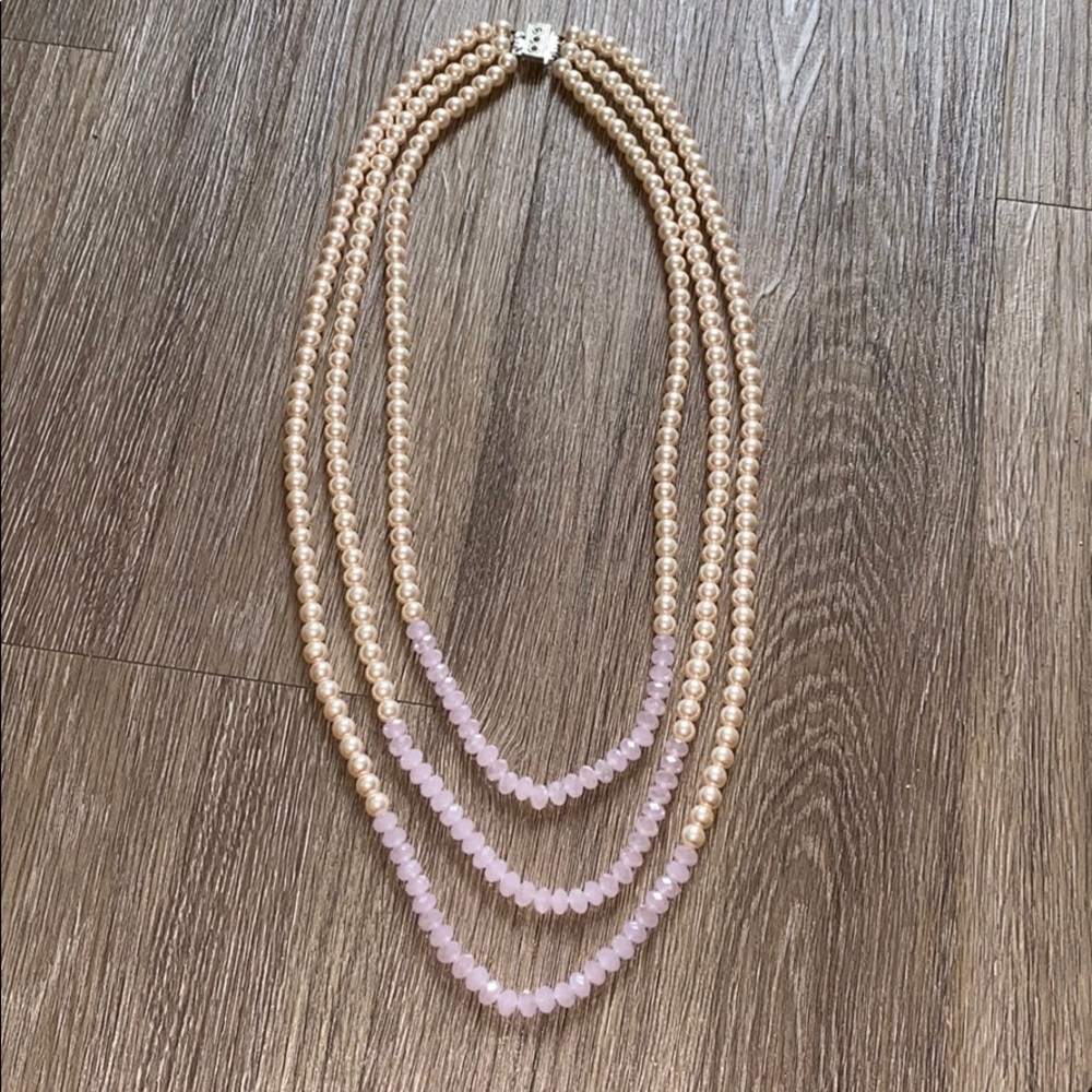 Long 3-Tier Light Pink Pearl Necklace